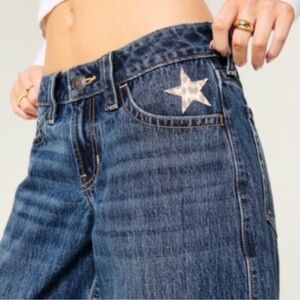 NWOT Y2K Hollister Women's Low Rise Super Baggy Star Embellished Jeans Size 25